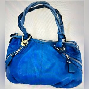 B MAKOWSKY blue Italian luxury, leather, designer, satchel handbag.